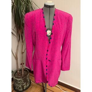 Vintage NORDSTROM 100% Silk Blazer Jacket Pink Polka Dot Longline